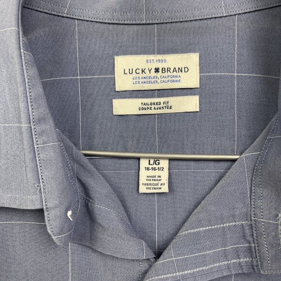 Lucky Brand Tailored Fit Blue Check Short Sleeve Button Shirt Mens Sz L 16/16.5 - Picture 12 of 16